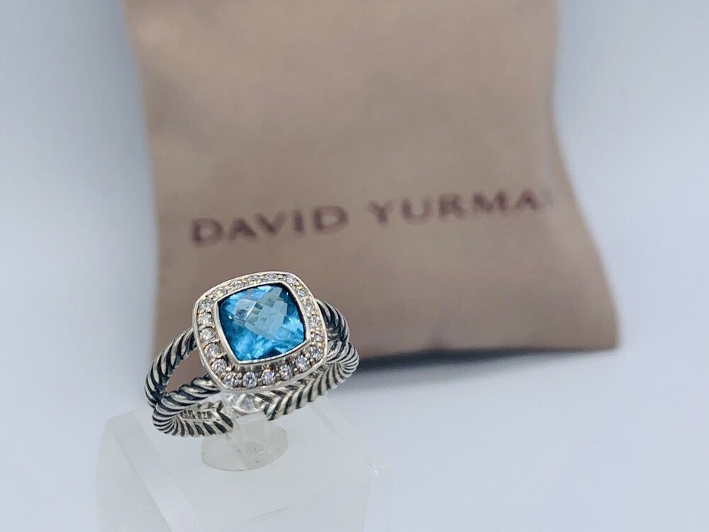 David Yurman Sterling Silver Blue Topaz & Diamond Petite Albion Ring Size 6